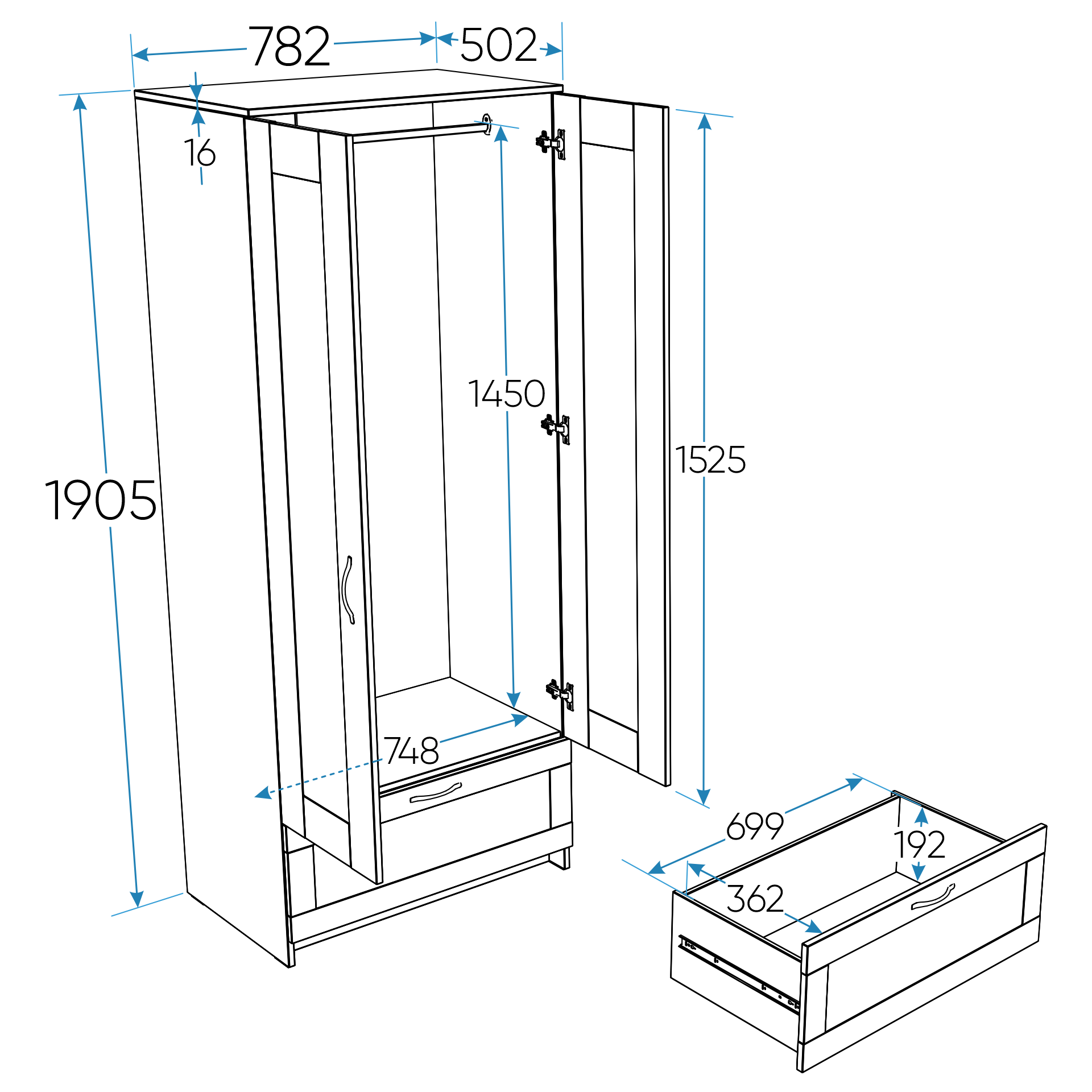 SIRIUS cabinet with two doors and a drawer