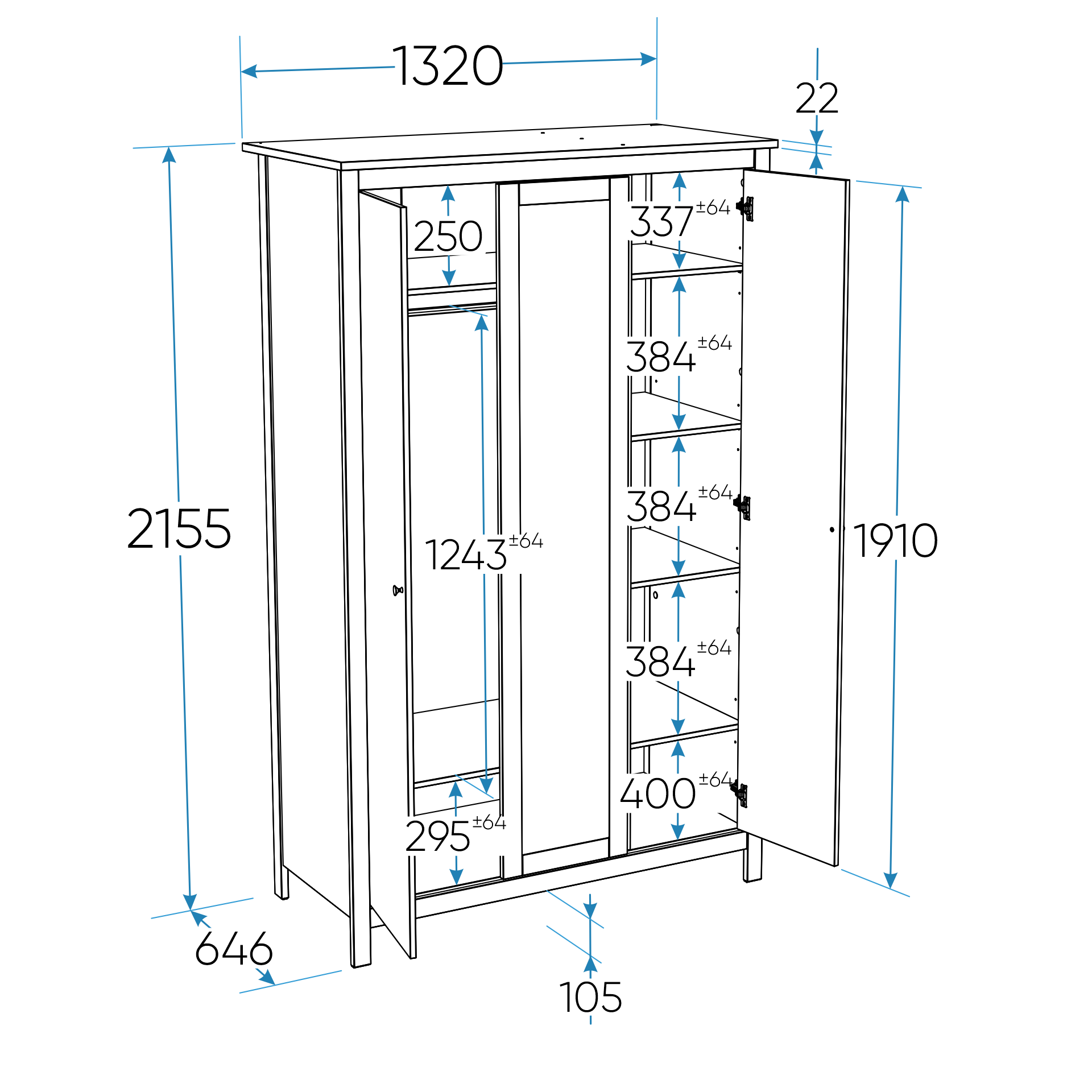 SAGA wardrobe with three doors and mirror