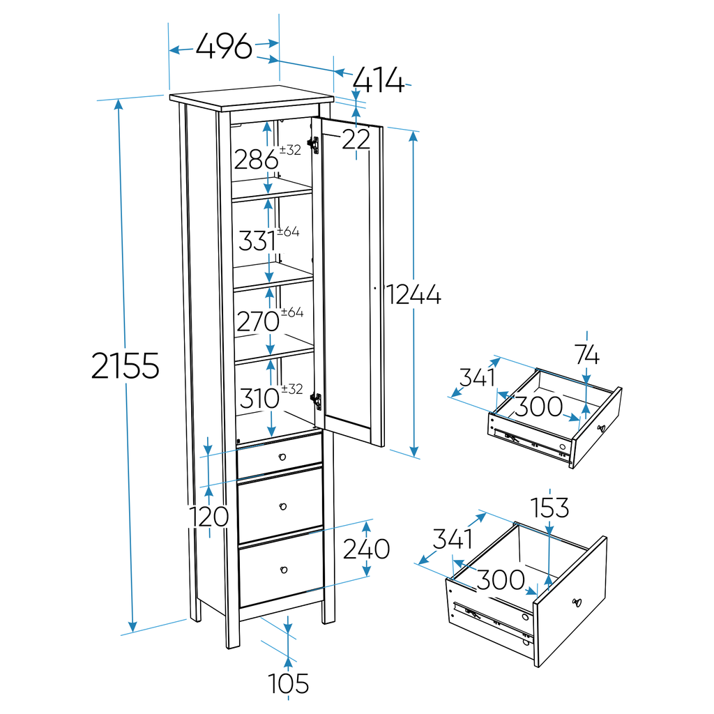 SAGA cabinet with display case 50