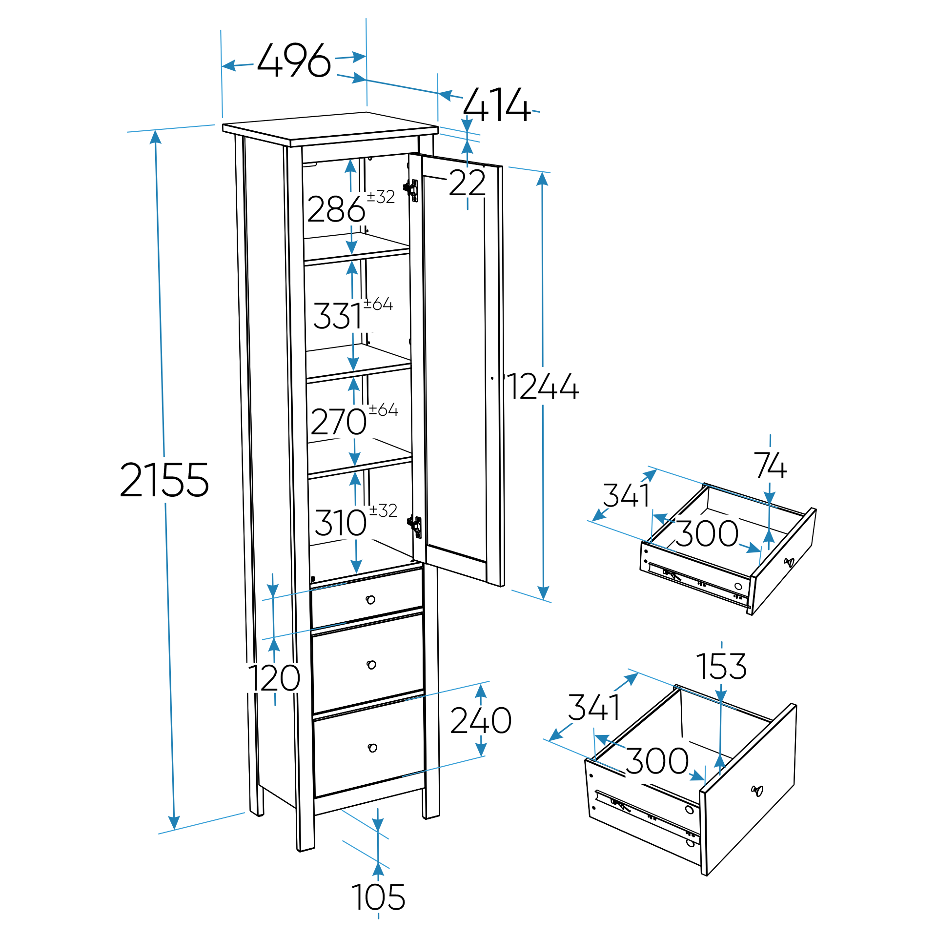 SAGA cabinet with display case 50